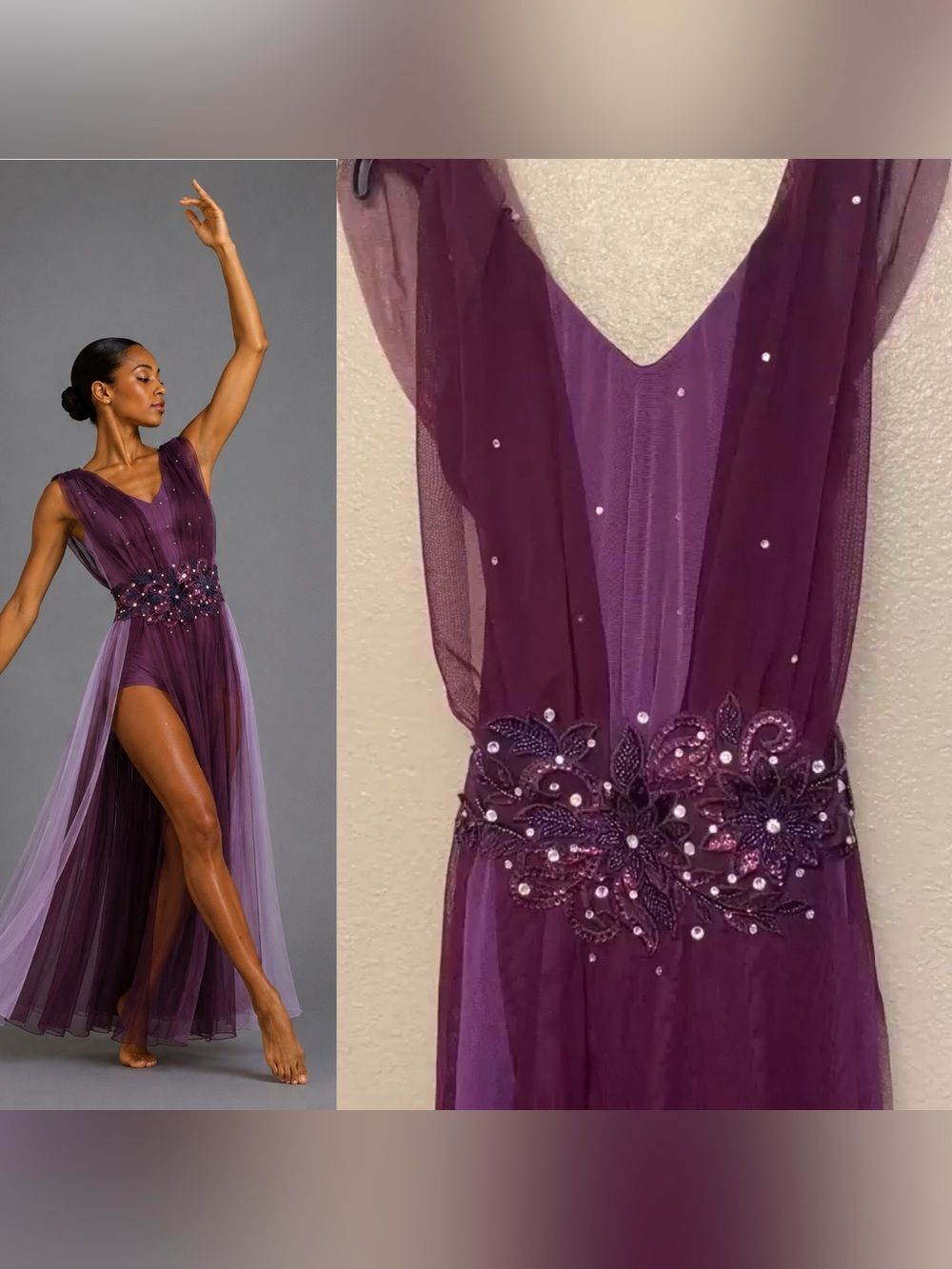 Kelle Solo Dance Costume Purple Mesh Maxi Dress Lyrical Contemporary SA
